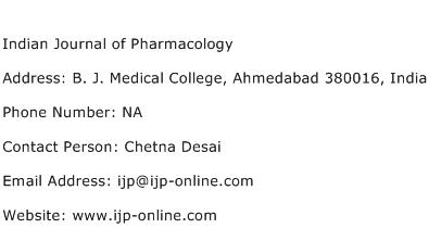 Indian Journal of Pharmacology Address Contact Number