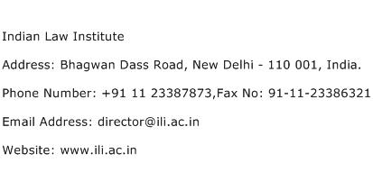 Indian Law Institute Address Contact Number
