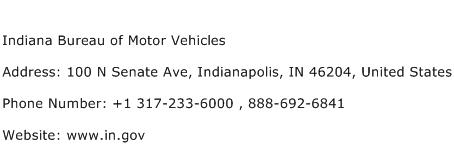 Indiana Bureau of Motor Vehicles Address Contact Number