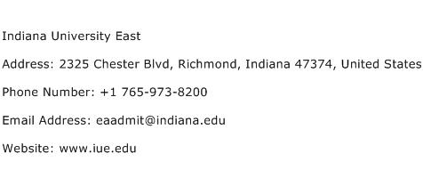 Indiana University East Address Contact Number