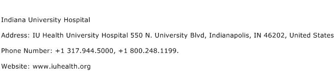 Indiana University Hospital Address Contact Number