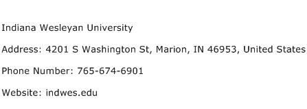 Indiana Wesleyan University Address Contact Number