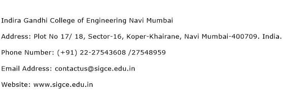Indira Gandhi College of Engineering Navi Mumbai Address Contact Number