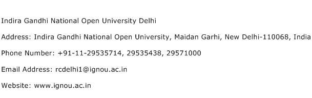 Indira Gandhi National Open University Delhi Address Contact Number