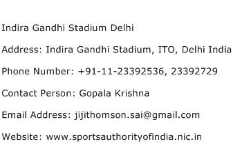 Indira Gandhi Stadium Delhi Address Contact Number