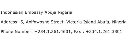 Indonesian Embassy Abuja Nigeria Address Contact Number