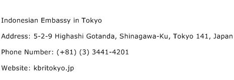 Indonesian Embassy in Tokyo Address Contact Number