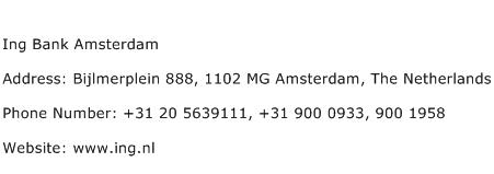 Ing Bank Amsterdam Address Contact Number