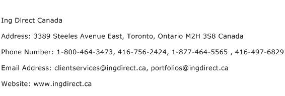 Ing Direct Canada Address Contact Number