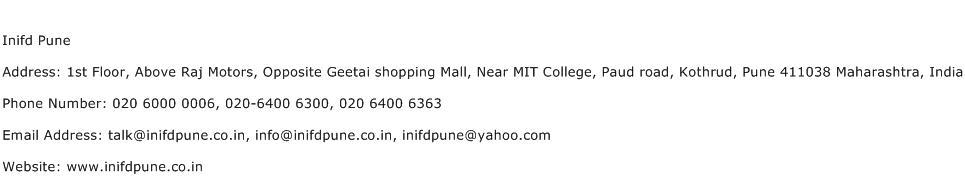 Inifd Pune Address Contact Number