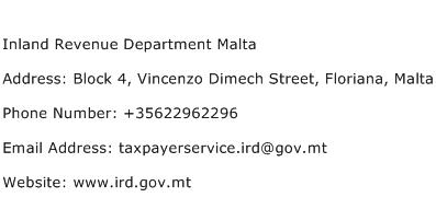 Inland Revenue Department Malta Address Contact Number