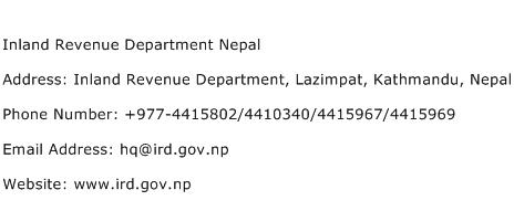 Inland Revenue Department Nepal Address Contact Number