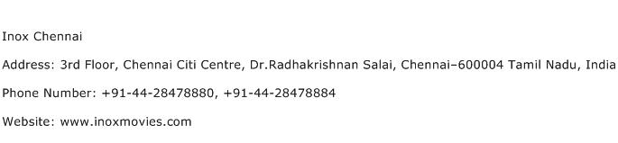 Inox Chennai Address Contact Number