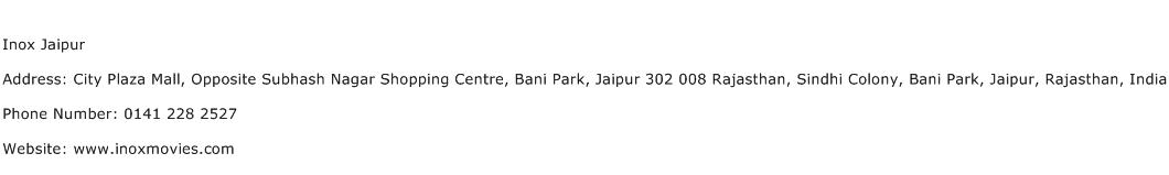 Inox Jaipur Address Contact Number