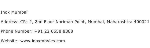Inox Mumbai Address Contact Number