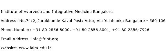 Institute of Ayurveda and Integrative Medicine Bangalore Address Contact Number