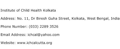 Institute of Child Health Kolkata Address Contact Number