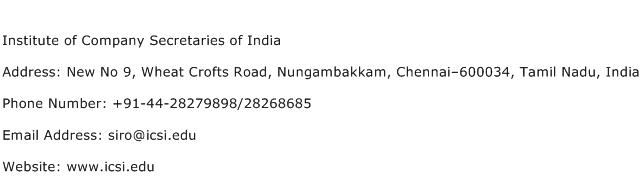 Institute of Company Secretaries of India Address Contact Number