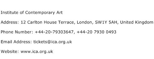Institute of Contemporary Art Address Contact Number