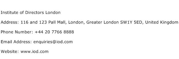 Institute of Directors London Address Contact Number