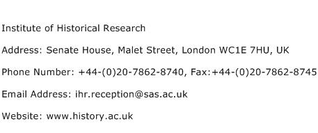 Institute of Historical Research Address Contact Number
