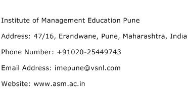 Institute of Management Education Pune Address Contact Number