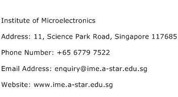 Institute of Microelectronics Address Contact Number