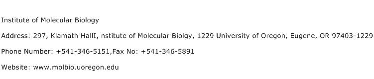 Institute of Molecular Biology Address Contact Number
