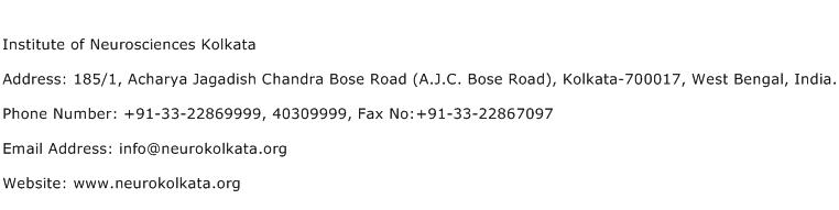 Institute of Neurosciences Kolkata Address Contact Number