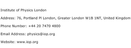 Institute of Physics London Address Contact Number