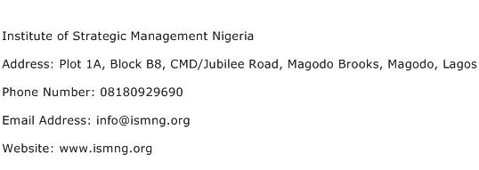 Institute of Strategic Management Nigeria Address Contact Number