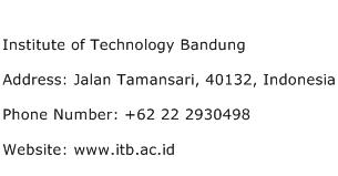 Institute of Technology Bandung Address Contact Number