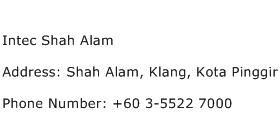 Intec Shah Alam Address Contact Number