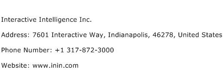 Interactive Intelligence Inc. Address Contact Number