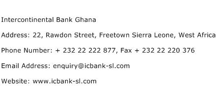 Intercontinental Bank Ghana Address Contact Number