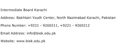 Intermediate Board Karachi Address Contact Number