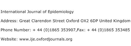 International Journal of Epidemiology Address Contact Number