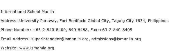 International School Manila Address Contact Number