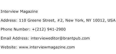Interview Magazine Address Contact Number