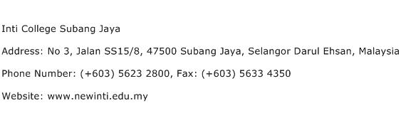 Inti College Subang Jaya Address Contact Number