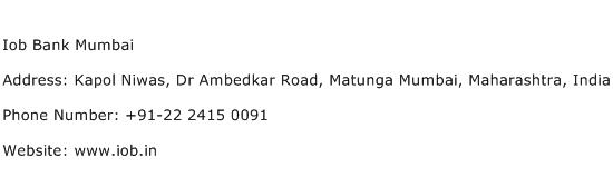 Iob Bank Mumbai Address Contact Number