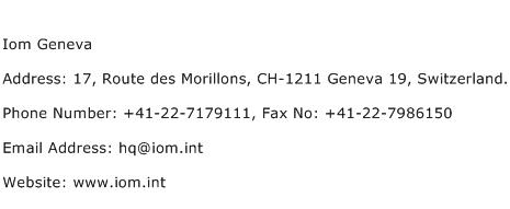 Iom Geneva Address Contact Number