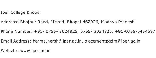Iper College Bhopal Address Contact Number