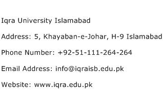 Iqra University Islamabad Address Contact Number