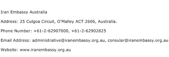 Iran Embassy Australia Address Contact Number
