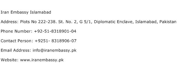 Iran Embassy Islamabad Address Contact Number