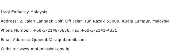 Iraqi Embassy Malaysia Address Contact Number