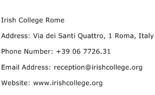 Irish College Rome Address Contact Number