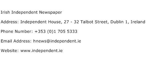 Irish Independent Newspaper Address Contact Number