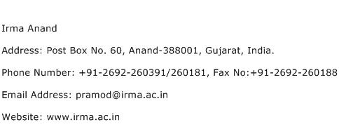 Irma Anand Address Contact Number
